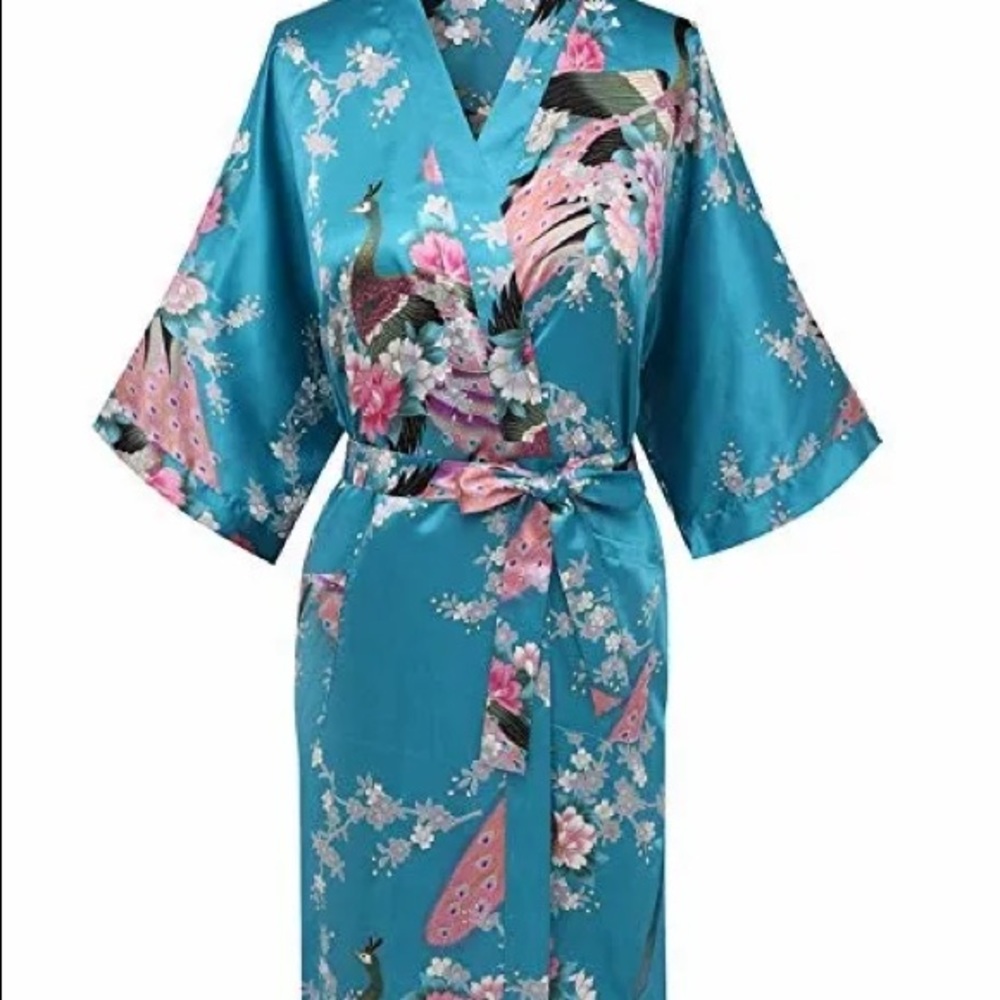 Floral Bridesmaid Robe Teal Green